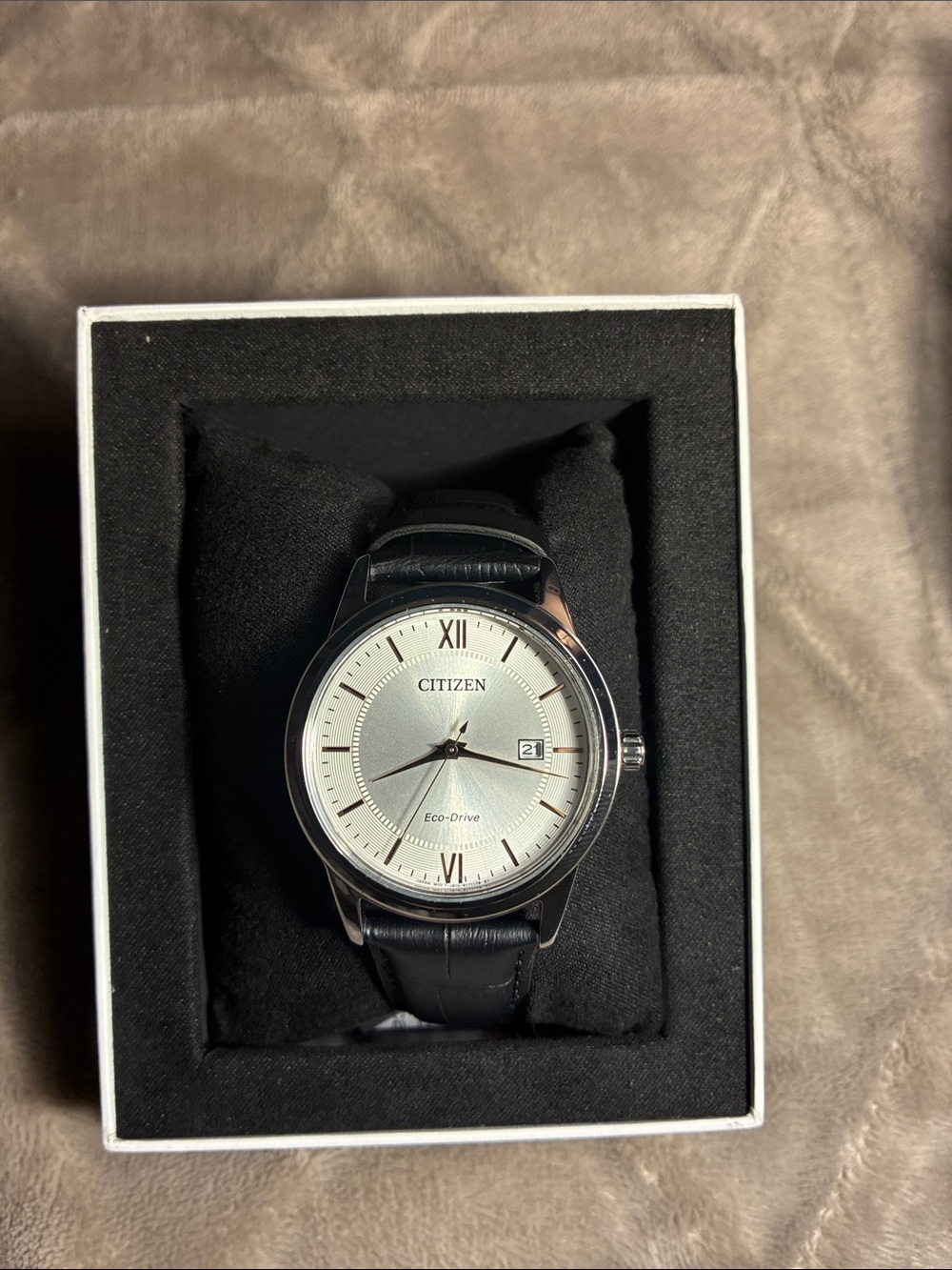 Citizen Corso Eco Drive Silver Dial Watch with Black Leather Strap New in Box